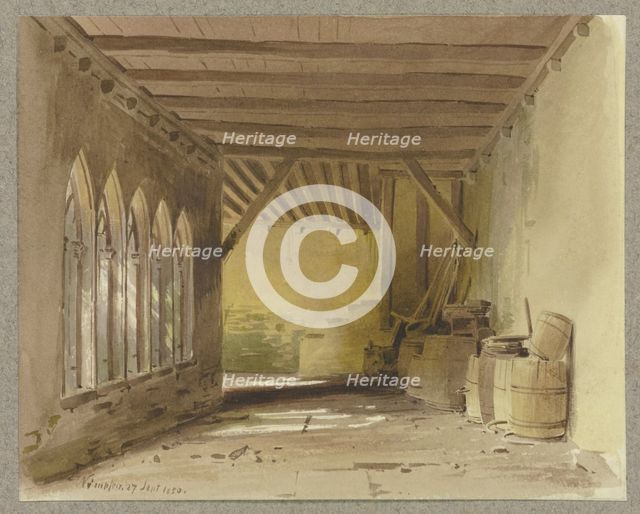 Cloister of the Collegiate Church of St. Peter and Paul in Bad Wimpfen, where wooden..., 1850. Creator: Carl Theodor Reiffenstein.