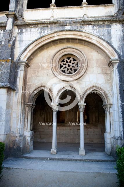 Cloister with arches and columns, Monastery of Alcobaca, Alcobaca, Portugal, 2009. Creator: Samuel Magal.