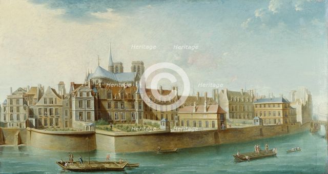Cloisters of Notre-Dame, seen from Ile Saint Louis (Quai d'Orleans), 1753. Creator: Nicolas Raguenet.