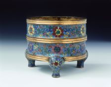 Cloisonne enamel tripod censer, Qing dynasty, China, 18th century. Creator: Unknown