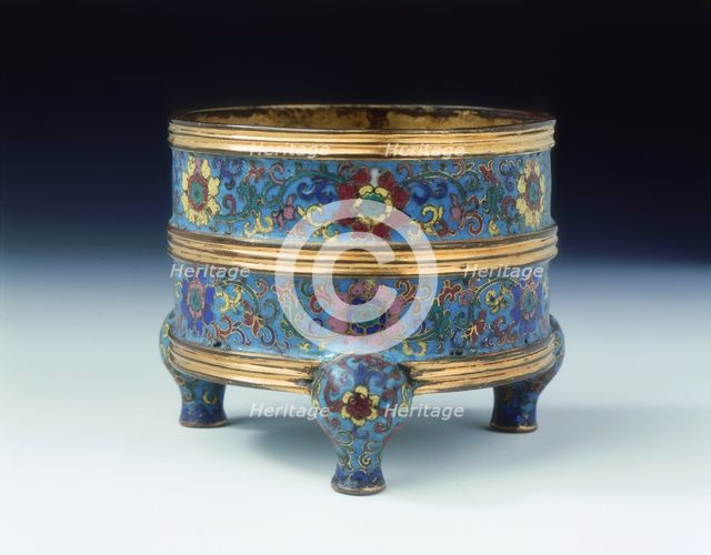 Cloisonne enamel tripod censer, Qing dynasty, China, 18th century. Creator: Unknown.