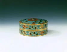 Cloisonne enamel covered box with lotus design, Ming dynasty, China, late 15th century. Creator: Unknown