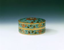 Cloisonne enamel covered box with lotus design, Ming dynasty, China, late 15th century. Creator: Unknown