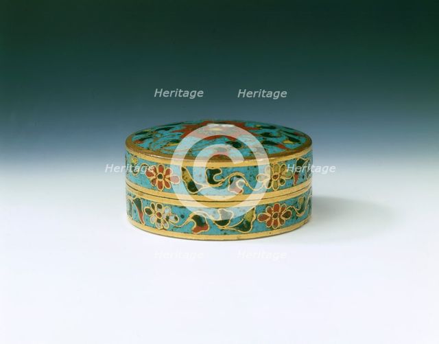 Cloisonne enamel covered box with lotus design, Ming dynasty, China, late 15th century. Creator: Unknown.