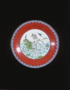 Cloisonne plate with herons, Qing dynasty, China, 19th century. Creator: Unknown