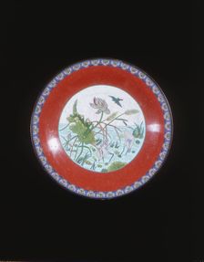 Cloisonne plate with herons, Qing dynasty, China, 19th century. Creator: Unknown