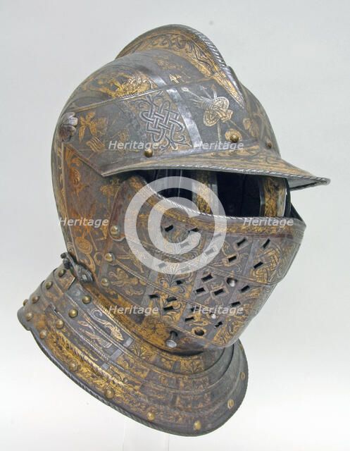 Close Helmet with Falling Buffe, Italian, Milan, ca. 1590-95. Creator: Pompeo della Cesa.