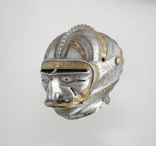 Close Helmet with Mask Visor in Form of a Human Face, German, Augsburg, ca. 1515. Creator: Kolman Helmschmid