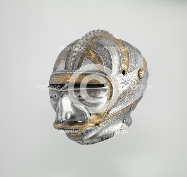 Close Helmet with Mask Visor in Form of a Human Face, German, Augsburg, ca. 1515. Creator: Kolman Helmschmid.