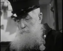 Close up on Male British Chelsea Pensioner with a Long White Beard, 1939. Creator: British Pathe Ltd