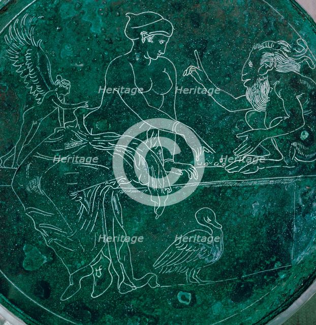 Close-up of a Greek bronze mirror-back. Artist: Unknown