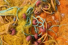 Close-up of fishing nets, Fiskardo, Kefalonia, Greece. Creator: Peter Thompson