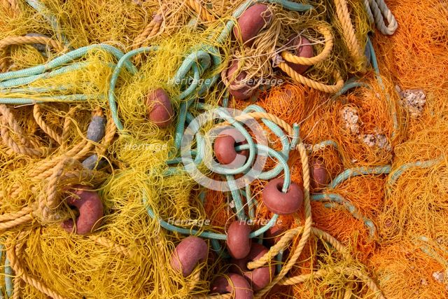 Close-up of fishing nets, Fiskardo, Kefalonia, Greece. Creator: Peter Thompson.