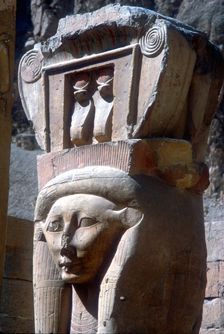 Close-up of Hathor headed capitals, Temple of Hatshepsut, Luxor, Egypt, c15th centuryBC