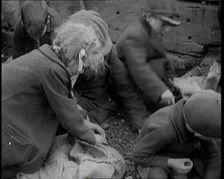 Close up of Male and Female Children Picking Through Small Heaps of Coal on the Ground, 1924. Creator: British Pathe Ltd