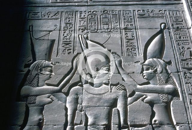 Close up of Pharaoh wearing Double Crown, Temple of Horus, Edfu, Egypt, c251-c246BC. Artist: Unknown
