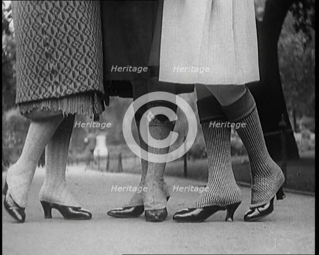 Close up Shot of Female Civilians Legs Wearing Wool Stockings, 1920. Creator: British Pathe Ltd.