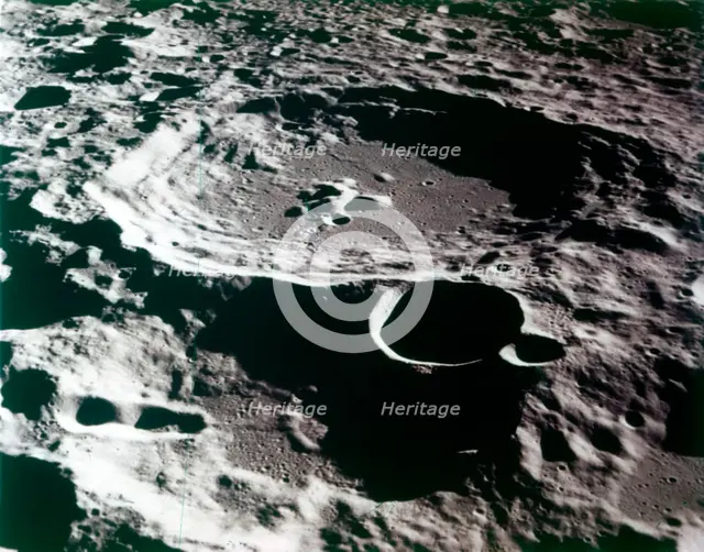 Close-up view of a crater on the surface of the Moon. Creator: NASA.