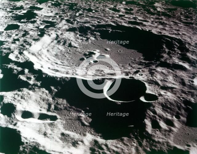 Close-up view of a crater on the surface of the Moon. Creator: NASA.