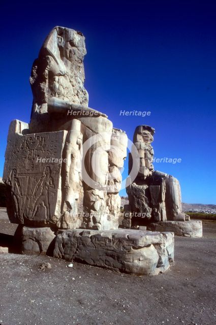 Closeup of The Colossi of Memnon, Luxor West Bank, Egypt, c1400 BC. Artist: Unknown