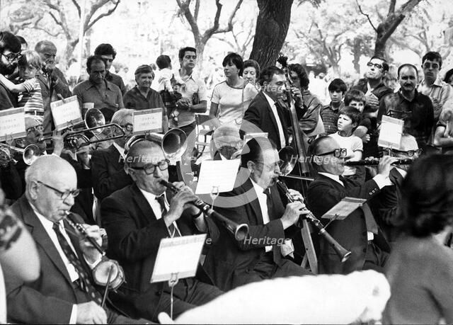 Closeup of a cobla playing sardanas (typical Catalan dance).