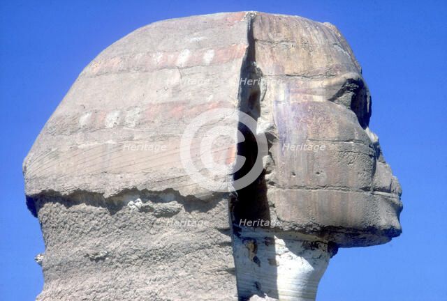 Closeup of head ofThe Sphinx, period of Khafre (Chephren), 4th Dynasty, 26th century BC. Artist: Unknown