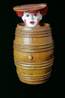 Clown in a barrel, Museum of Childhood, Edinburgh, Scotland. Creator: Tony Evans