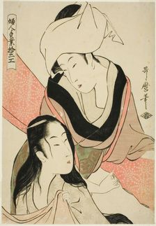 Cloth-Stretcher, from the series "Twelve Types of Women's Handicraft (Fujin..., Japan, c. 1798/99. Creator: Kitagawa Utamaro