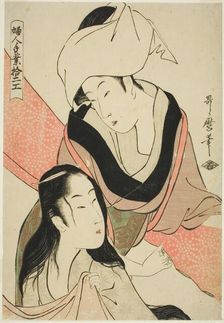 Cloth-Stretcher, from the series "Twelve Types of Women's Handicraft (Fujin..., Japan, c. 1798/99. Creator: Kitagawa Utamaro