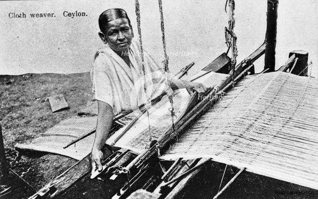 Cloth weaver in Ceylon (Sri Lanka). Creator: Unknown.