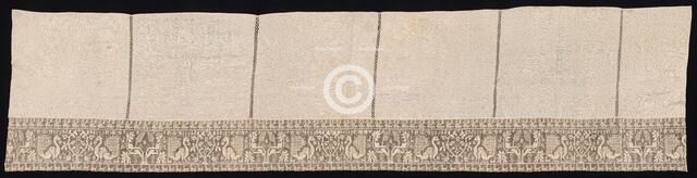 Cloth with Border of Peacocks and Vegetation, 17th-18th century. Creator: Unknown.