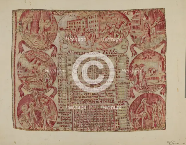 Cloth with Numeration Table, 1941. Creator: Marie Lutrell.