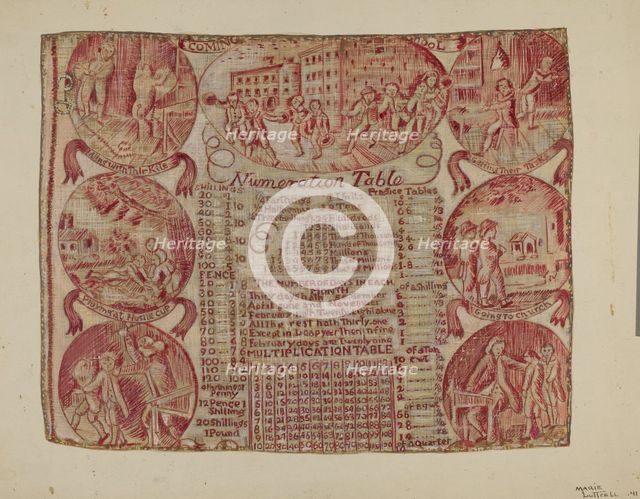 Cloth with Numeration Table, 1941. Creator: Marie Lutrell.