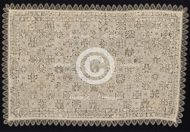 Cloth with One Figure of a Woman Carrying a Cross Surrounded by Floral and Vegetal..., 18th cent. Creator: Unknown.