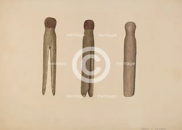 Clothes Pins, c. 1939. Creator: Harley Kempter.