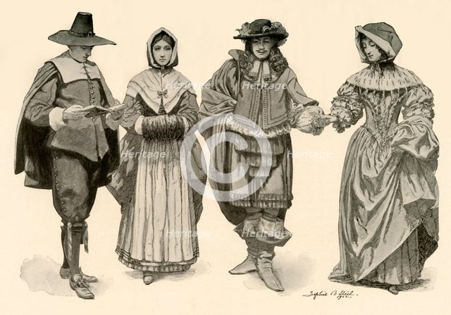 'Clothing during the time of 1620-1670', 1903, (1937). Creator: Sophie B Steel.