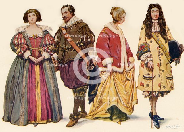 'Clothing during the Reigns of Charles I and II, and James II', (1640-1686), 1903, (1937). Creator: Sophie B Steel.