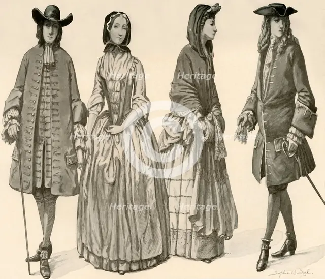 'Clothing during the Reigns of Charles II, James II, William and Mary 1682-1700', 1903, (1937). Creator: Sophie B Steel.