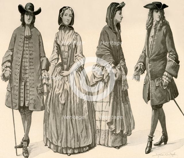 'Clothing during the Reigns of Charles II, James II, William and Mary 1682-1700', 1903, (1937). Creator: Sophie B Steel.