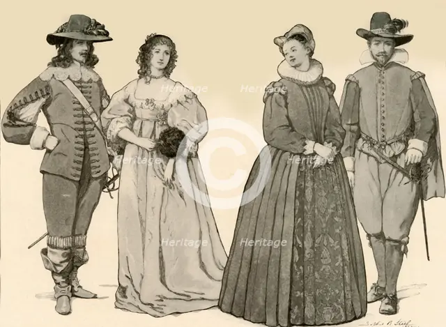 'Clothing during the Reigns of James I-Charles I 1607-1640', 1903, (1937). Creator: Sophie B Steel.