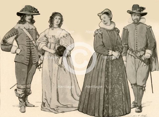 'Clothing during the Reigns of James I-Charles I 1607-1640', 1903, (1937). Creator: Sophie B Steel.