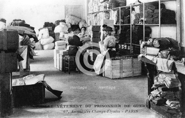 Clothing for prisoners of war, Champs-Élysées, Paris, World War I, 1914-1918. Artist: Unknown