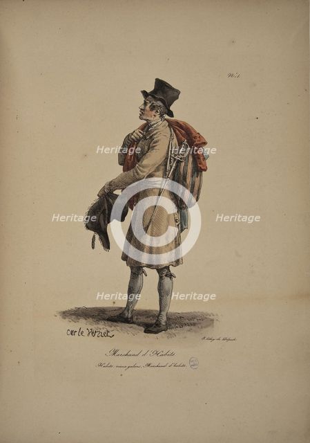 Clothing merchant. From the Series "Cris de Paris" (The Cries of Paris), 1815. Creator: Vernet, Carle (1758-1836).