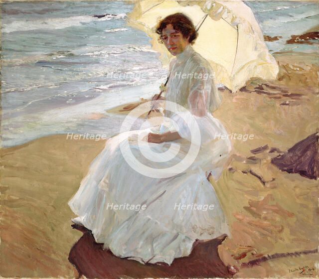 Clotilde on the Beach, 1904. Creator: Sorolla y Bastida, Joaquín (1863-1923).