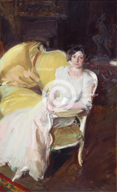 Clotilde Sitting on a Sofa, 1910. Creator: Sorolla y Bastida, Joaquín (1863-1923).
