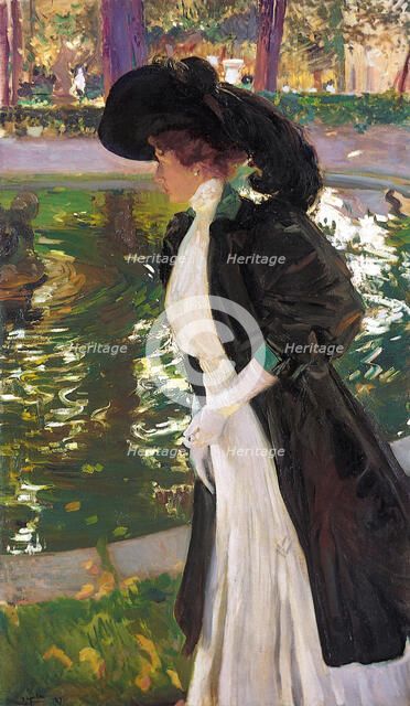 Clotilde Strolling in the Gardens of La Granja , 1907. Creator: Sorolla y Bastida, Joaquín (1863-1923).