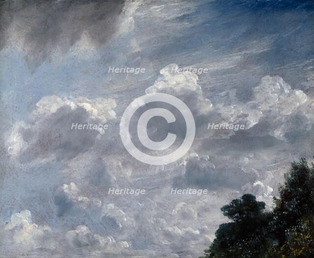 Cloud Study, Hampstead, Tree at Right, 11 September 1821. Creator: John Constable.