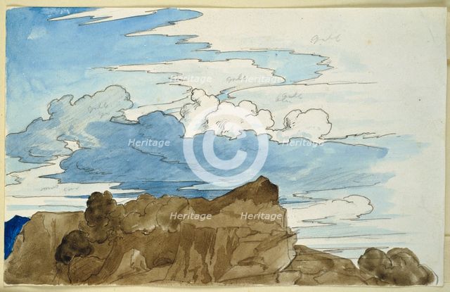 Cloud study over a rocky hilltop in the mountains, c1816-1817. Creator: Carl Philipp Fohr.