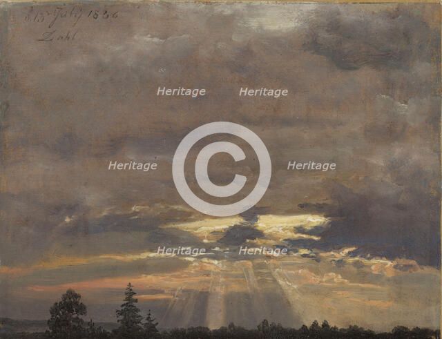 Cloud Study with Sunbeams, 1836. Creator: Dahl, Johan Christian Clausen (1788-1857).