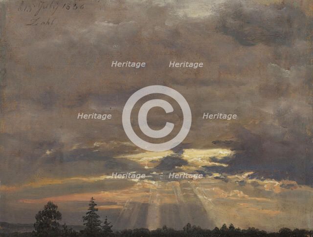 Cloud Study with Sunbeams, 1836. Creator: Johan Christian Dahl.